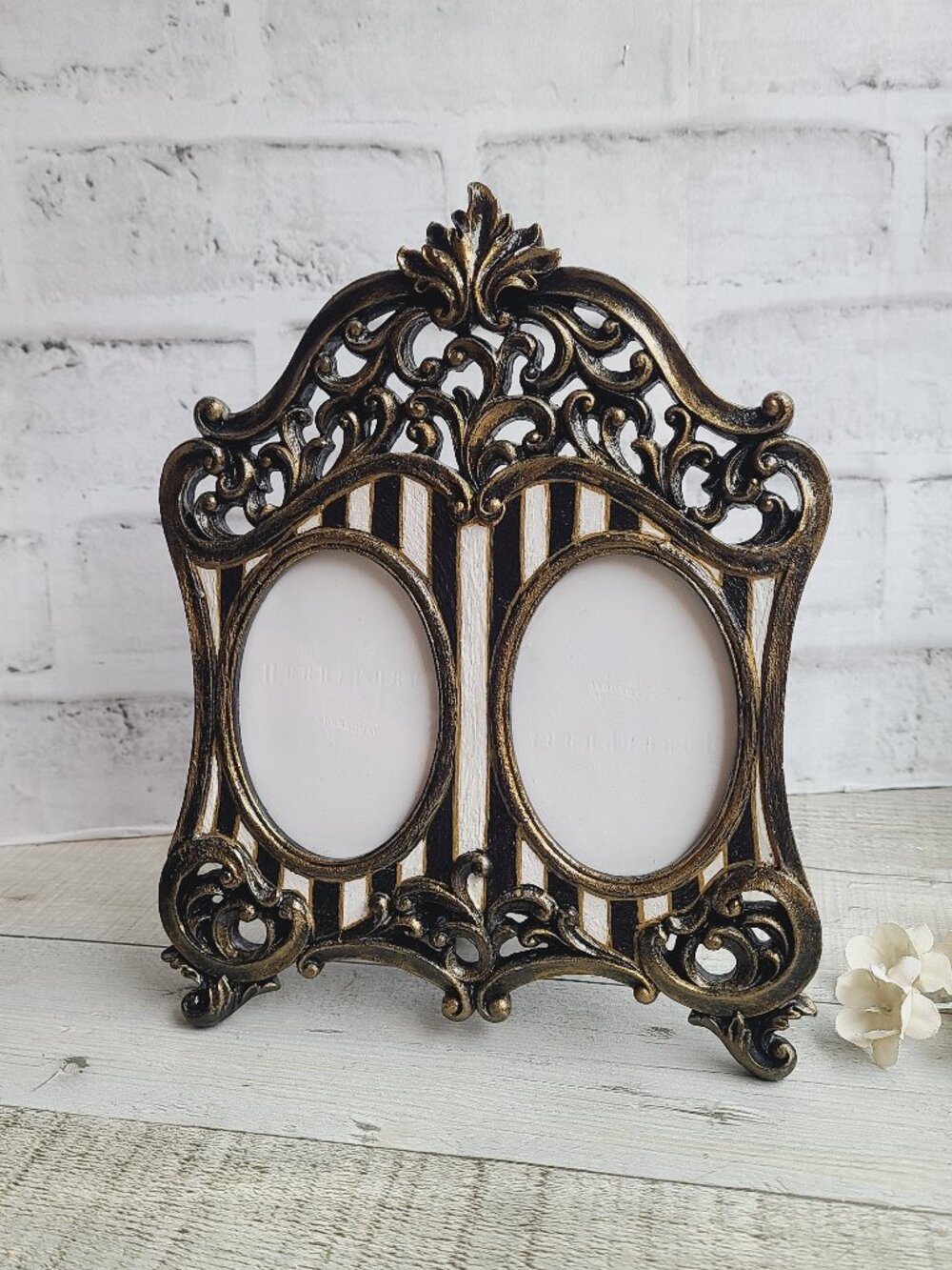 Striped Picture Frame Baroque Style Hand Painted Whimsy Table Picture Frame
